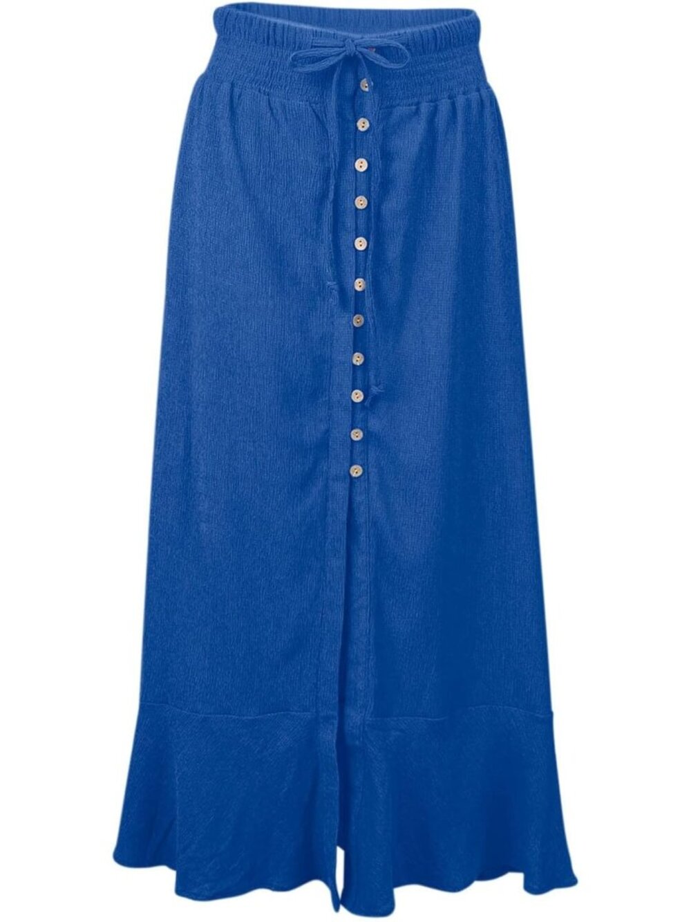 Women's Blue Tie Elastic Button Down Loose Flowy Swing Slit Front Maxi Skirt - Picture 4 of 6